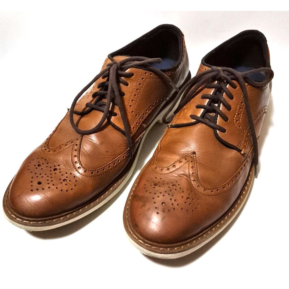 Cole Hann Men's Tan Brown Leather Lace Up Oxford Dress Shoes Rubber Soles 11M